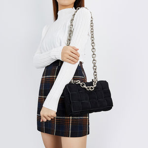 Thick Metal Chain Frosted Suede Shoulder Bag Women New Designer Woven Soft Square Crossbody Bags Female Chic Purse High Quality