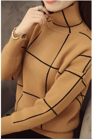 Turtleneck Sweater Women Pullover Patchwork Outfit New Casual Loose Han Edition Thick Long Sleeve Knit Clothes Vestidos LXJ974