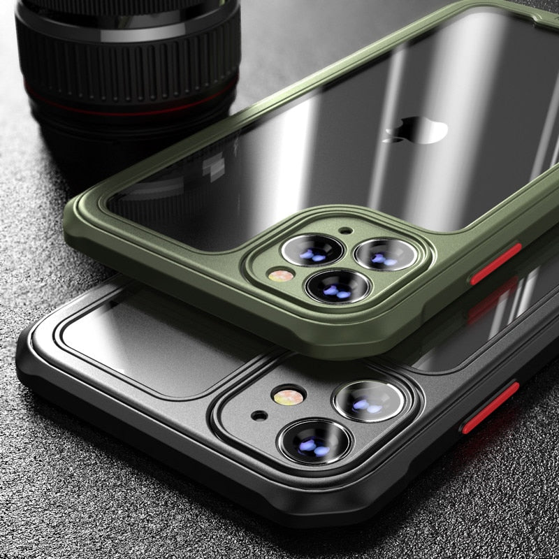 Luxury Transparent Case For iPhone 12 11 Pro Max Shockproof Airbag Cases For iPhone SE 2020 7 8 Plus Back Camera Lens Cover