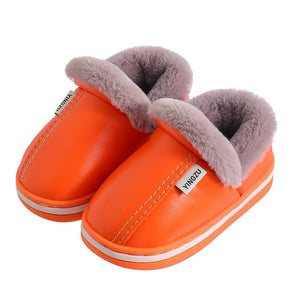 Winter Children Warm Shoes For Boy Girl Cotton Slippers PU Leather Baby Kid Indoor Cotton Shoes Fashion Home Hairy Casual Shoes
