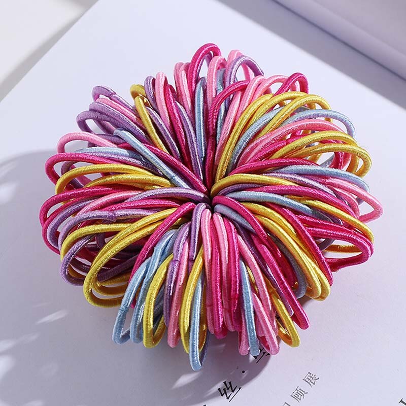100PCS/Set Girls Candy Colors Nylon Elastic Hair Bands Children Rubber Band Headband Scrunchie Fashion Hair Accessories