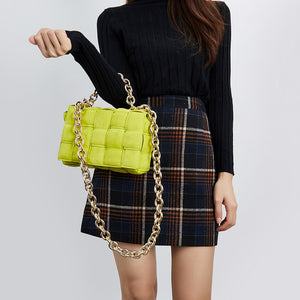 Thick Metal Chain Frosted Suede Shoulder Bag Women New Designer Woven Soft Square Crossbody Bags Female Chic Purse High Quality