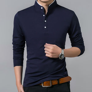 Hot Sale 2020 Spring Mens Tshirt Long Sleeve Stand Basic Solid Blouse Tee Shirt Top Casual Cotton T-shirt Men Undershirt