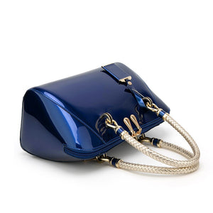Women's Patent Leather Boston Bag Solid Color Large Capacity Handbag Casual Shoulder Diagonal Bag