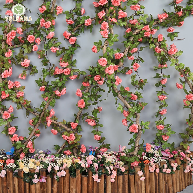 Artificial Flowers Rose 230cm length 16 to 69 flower Flowers for A Wedding Arch Flowers Garland Romantic Rose In Glass Dome