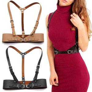 HATCYGGO Women Leather Body Harness Punk Female Body Bondage Chest Belts Lingerie Strap Wide Belt Cummerbund Black Harness Slim Body
