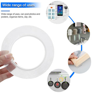 Adhésif Nano Double face réutilisable 1/2/3/5m | Bande sans trace, autocollants amovibles, disques à boucles adhésives lavables, Gadget de colle à nouer