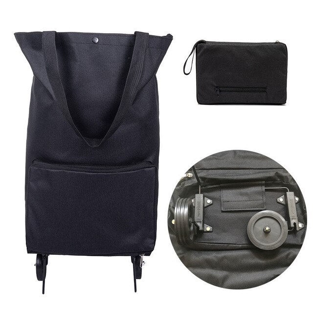 Portable Women Shopping Bag Folding Grocery Shopping Wheel Bag Small Pull Cart Buy Vegetables Food Storage Bag Organizer Tug Bag