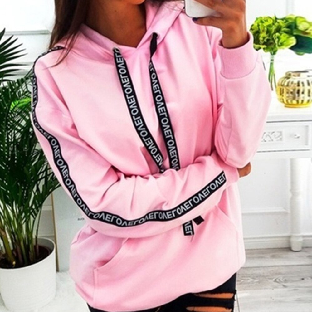 Solide automne vêtements cordon lettre imprimer Streetwear vestes à capuche femmes sweat sweat sweat à capuche pull Sudadera Mujer