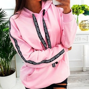 Solide automne vêtements cordon lettre imprimer Streetwear vestes à capuche femmes sweat sweat sweat à capuche pull Sudadera Mujer