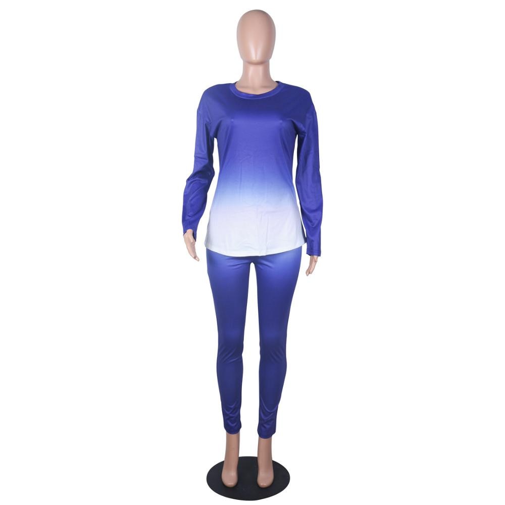 Wjustforu deux pièces ensemble femmes mode dégradé imprimé moulante survêtement à manches longues haut + motard Joggers pantalon tenues femme