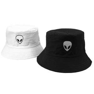 Unisex Embroidered Alien Foldable Bucket Hat Beach Sun Hat Street Headwear Fisherman Outdoor Cap Men and Woman Hat