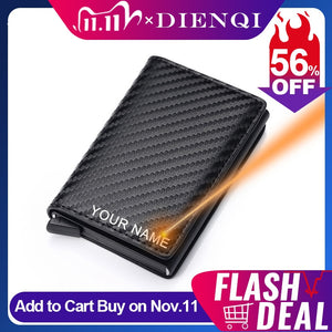 DIENQI Carbon Fiber Card Holder Wallets Men Brand Rfid Black Magic Trifold Leather Slim Mini Wallet Small Money Bag Male Purses