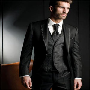 New Fashion Handsome Dark Gray Mens Suit Groom Suit Wedding Suits For Best Men Slim Fit Groom Tuxedos For Man(Jacket+Vest+Pant)