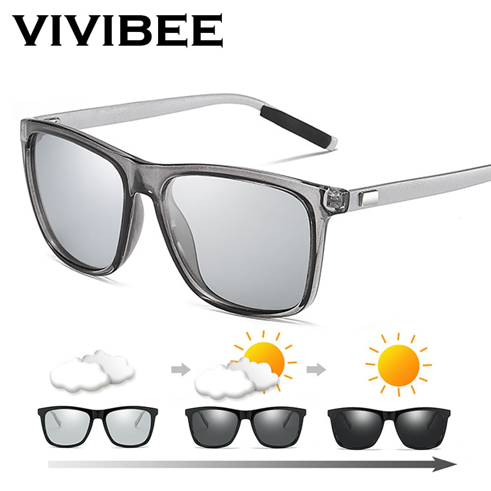 VIVIBEE-lunettes de soleil polarisées | Cadre photochromique, carré classique, caméléon Glaases de Transition, lunettes de soleil à changement de couleur pour hommes