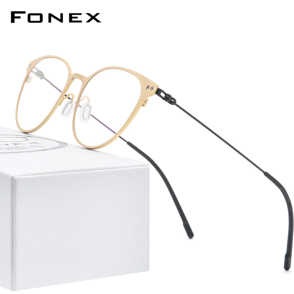 FONEX Pure Titanium Glasses Frame Women Vintage Round Myopia Optical Prescription Eyeglass Frame Men 2020 Screwless Eyewear 8533