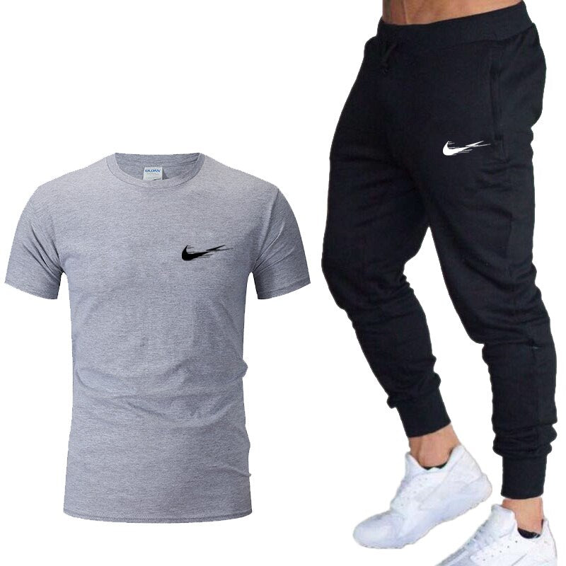 Tracksuit men Training Pants Men Sweatpants+running t-shirts men sets jogging Sportswear men Pants Gym Fitness 2 Piece Set