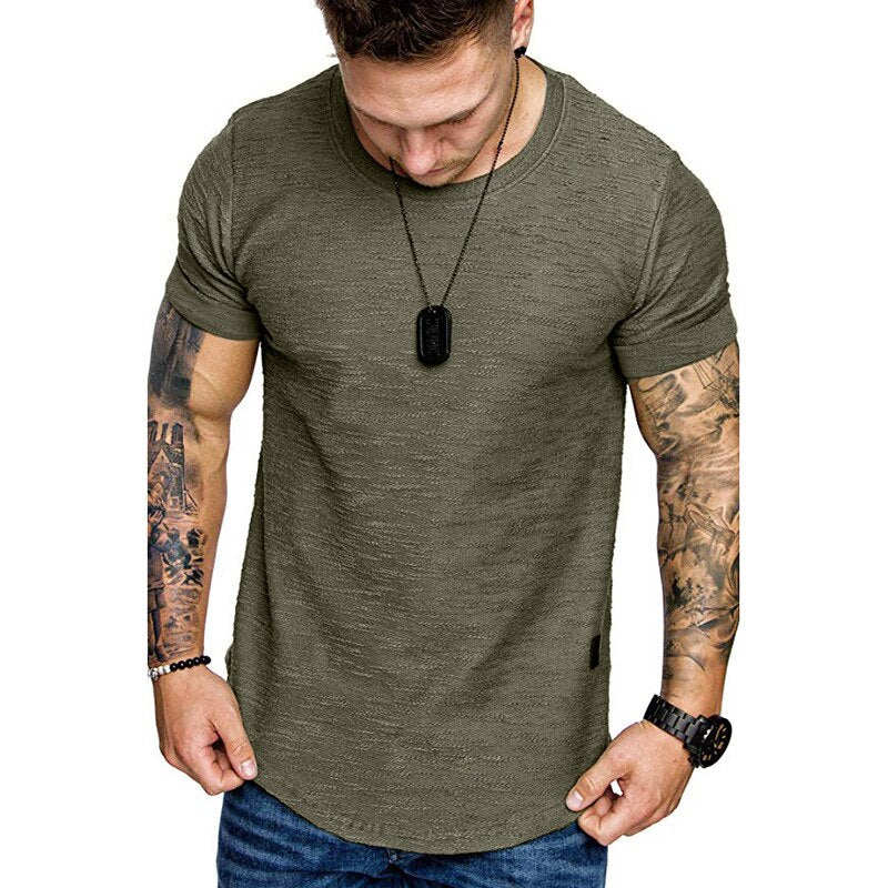 Hot 2020 Solid Color Sleeve Pleated Patch Detail Long Sleeve T-Shirt Men Spring Casual Tops Pullovers Fashion Slim Basic Tops