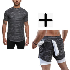 2020 camouflage Sport chemise hommes à manches courtes entraînement gymnase t-shirt hommes Compression coupe mince course t-shirt hommes Fitness hauts Sport t-shirt