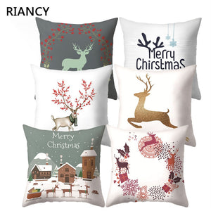 Elk Deer Santa Claus Snowman Christmas Cushion Cover Throw Pillow Xmas New Year Decor Home Decoration Polyester Pillowcase 40543
