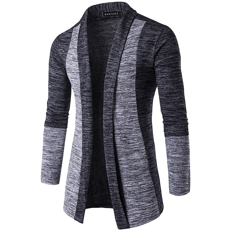 Retro Men Patchwork Long Sleeve Slim-Fit Knitted Sweater Cardigan Coat Outwear Jacket Loose Casual Windbreaker Coat Windbreaker
