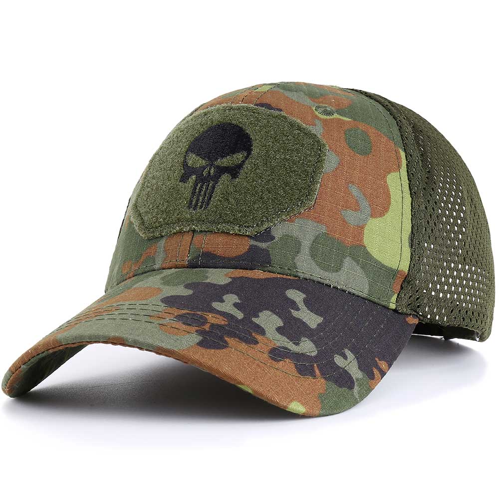 Skull Tactical Military Airsoft Cap Adjustable Breathable Sun Visor Trucker Hat Mesh Hunting Hiking Baseball Skeleton Snapback