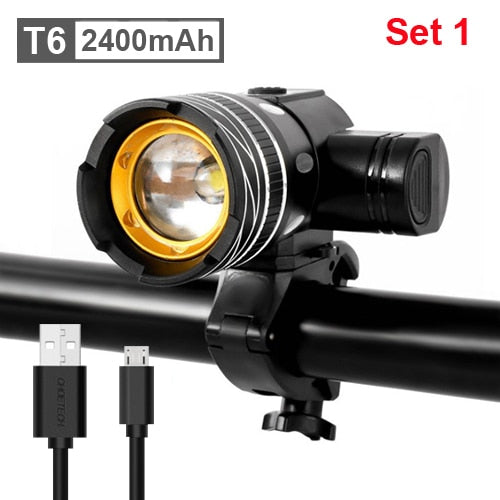 NEWBOLER 5000mAh Bicycle Light Set T6 USB Rechargeable Battery Adjustable Zoom Bike Front Headlight Cycling Lamp with Taillight
