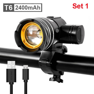NEWBOLER 5000mAh Bicycle Light Set T6 USB Rechargeable Battery Adjustable Zoom Bike Front Headlight Cycling Lamp with Taillight