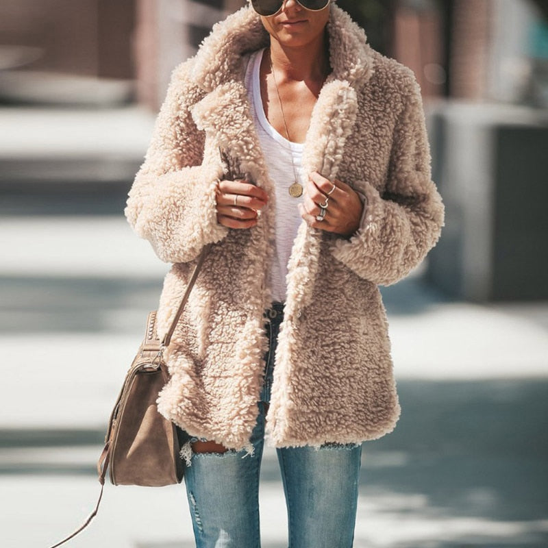 2020 Women Faux Fur Coat Warm Soft Fur Outwear Plus Size Plush Overcoat Women's Jacket Casual Solid Winter Streetwear