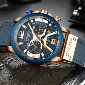 CURREN décontracté Sport montres pour hommes bleu Top marque de luxe militaire en cuir chronographe montre-bracelet homme horloge mode 8329