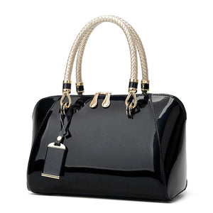 Women's Patent Leather Boston Bag Solid Color Large Capacity Handbag Casual Shoulder Diagonal Bag