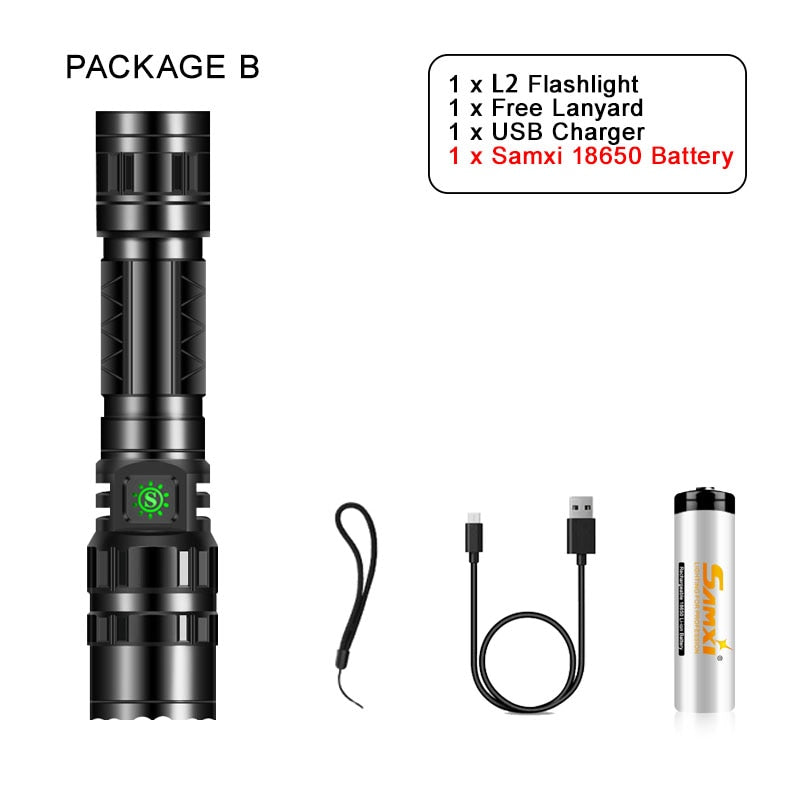 Powerful Flashlight High Power Rechargeable LED Lamp Self Defense Shocker Lantern Bike Light Tactical Torch By 18650 Battery