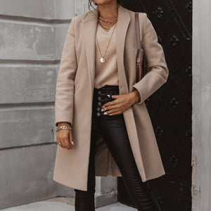 Autumn and Winter Three-Quarter Sleeve Vintage long coat women 2020 Elegant V-Neck Button Lapel Pocket Woolen Coat Women's