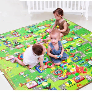 Tapis de jeu rampant bébé 1.5*1.8 mètre tapis de montée Double face fruits lettres Animal pliable bébé jouets tapis de jeu enfants tapis bébé jeu