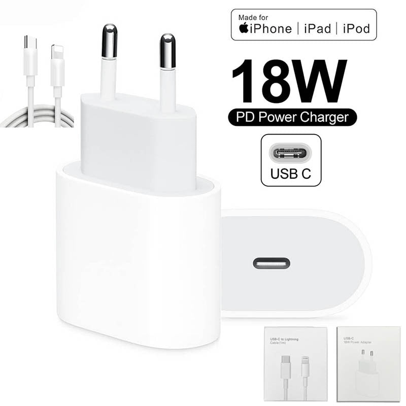 Original 18W PD USB Type C Charger Adapter For iPhone 11 Pro XR X XS Max 8 Plus Fast Charging EU Plug Travel Charger for Apple