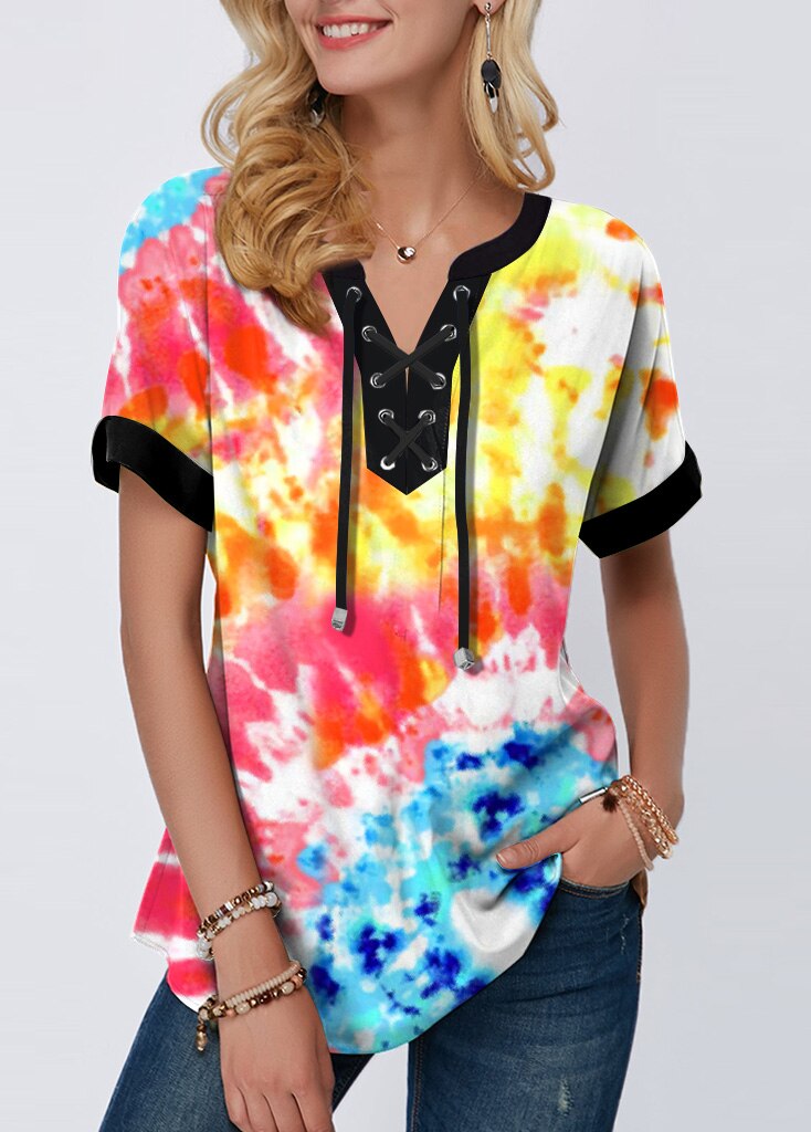 Plus Size 4xl 5x Pullovers Blouse shirt Boho Print Lace Splice Women's Tops V-neck Loose 2020 Casual Summer New Female Tee Shirt