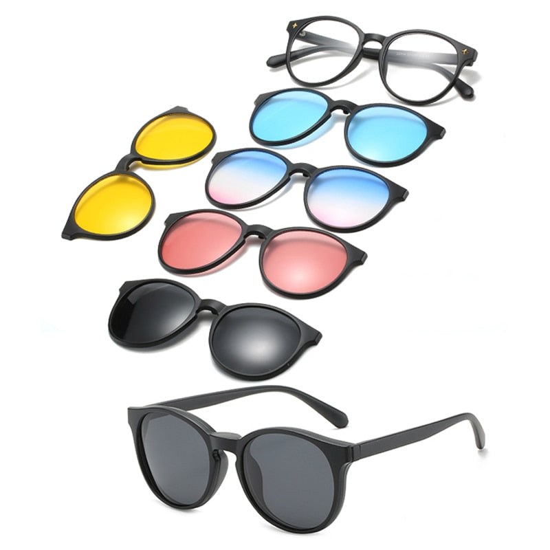 6 In 1 Custom Men Women Polarized Optical Magnetic Sunglasses Clip Magnet Clip on Sunglasses Polaroid Clip on Sun Glasses Frame