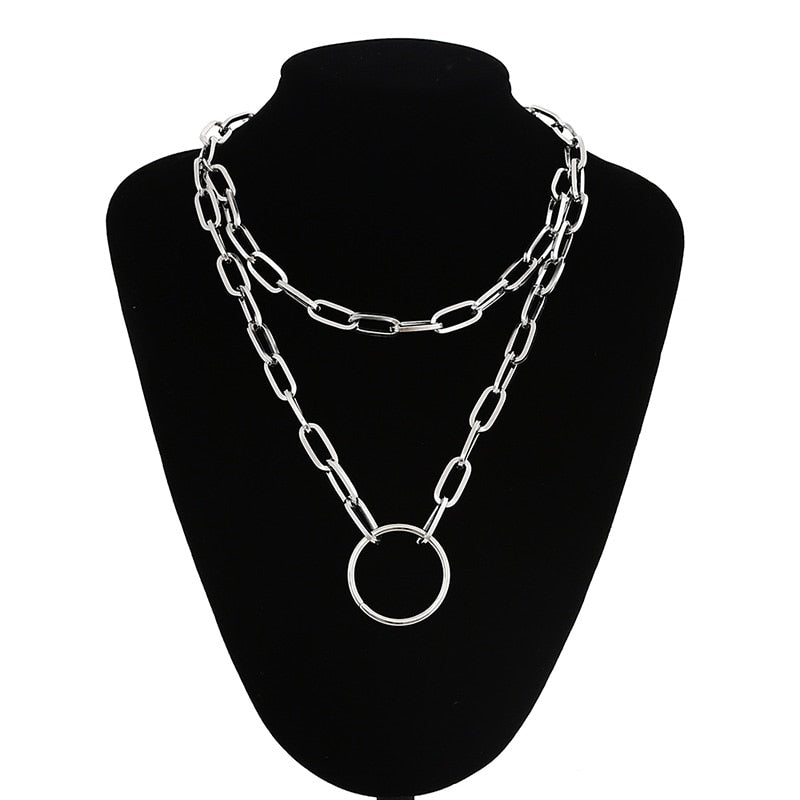 Double layer Lock Chain necklace grunge punk 90s link chain silver color padlock pendant necklace women aesthetic egirl jewelry