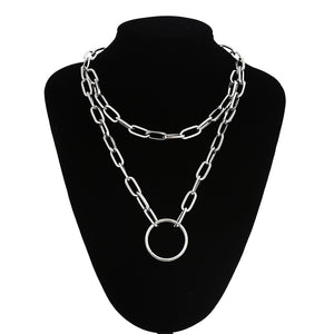Double layer Lock Chain necklace grunge punk 90s link chain silver color padlock pendant necklace women aesthetic egirl jewelry