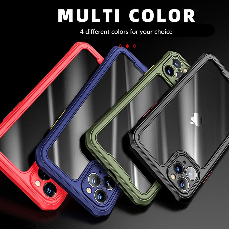 Luxury Transparent Case For iPhone 12 11 Pro Max Shockproof Airbag Cases For iPhone SE 2020 7 8 Plus Back Camera Lens Cover