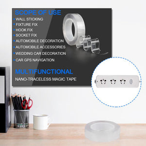 Adhésif Nano Double face réutilisable 1/2/3/5m | Bande sans trace, autocollants amovibles, disques à boucles adhésives lavables, Gadget de colle à nouer
