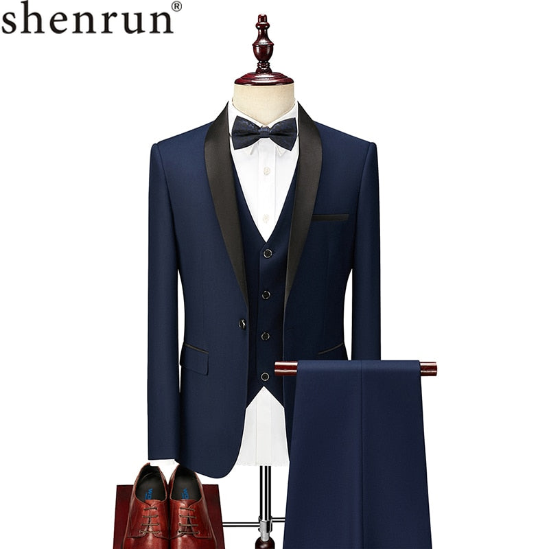 Shenrun Men Suit Tuxedo Groom Wedding Tuxedos Prom Ball Banquet Formal Suits Marriage Evening Dinner Three Pieces Shawl Lapel