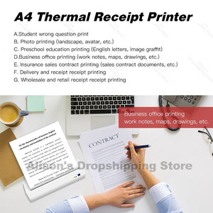 A4 Printer Thermal Bluetooth Printer with free APP Built-in Battery Support PDF Documents photos ios android PC USB