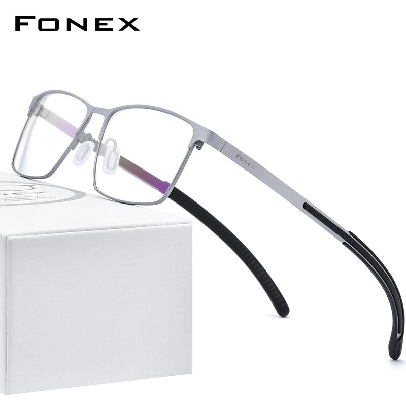FONEX Pure Titanium Glasses Frame Men Square Myopia Optical Prescription Eyeglass Frame Man 2020 Antiskid Silicone Eyewear 8521