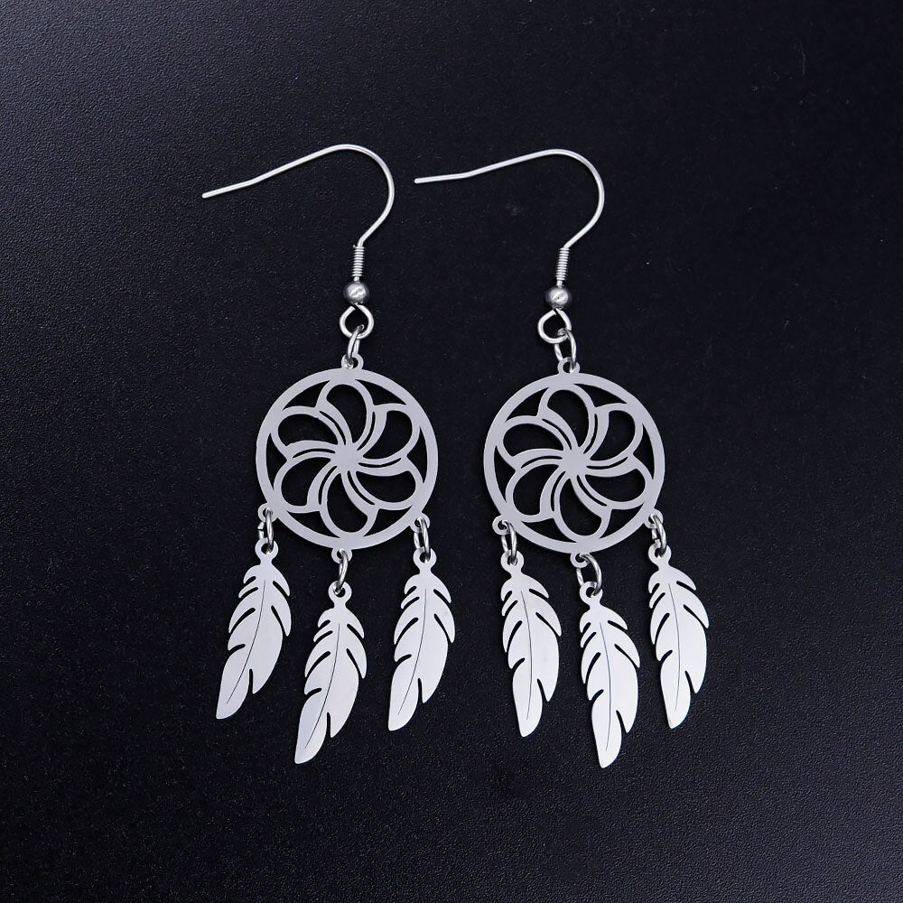 Vni and Mia 100% Stainless Steel Boho Lotus Dream Catcher Earring For Women Wholesale Fashion Bohemia Jewelry Dropshipping