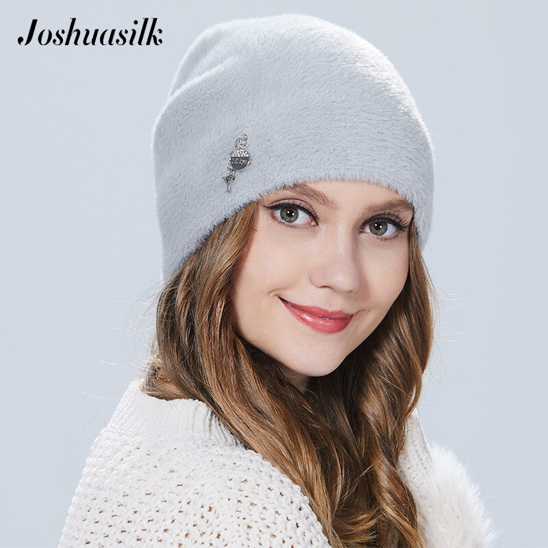 Joshuasilk winter woman hat Faux fur and angora rabbits Soft and delicate Pendant decoration fashion For Girls