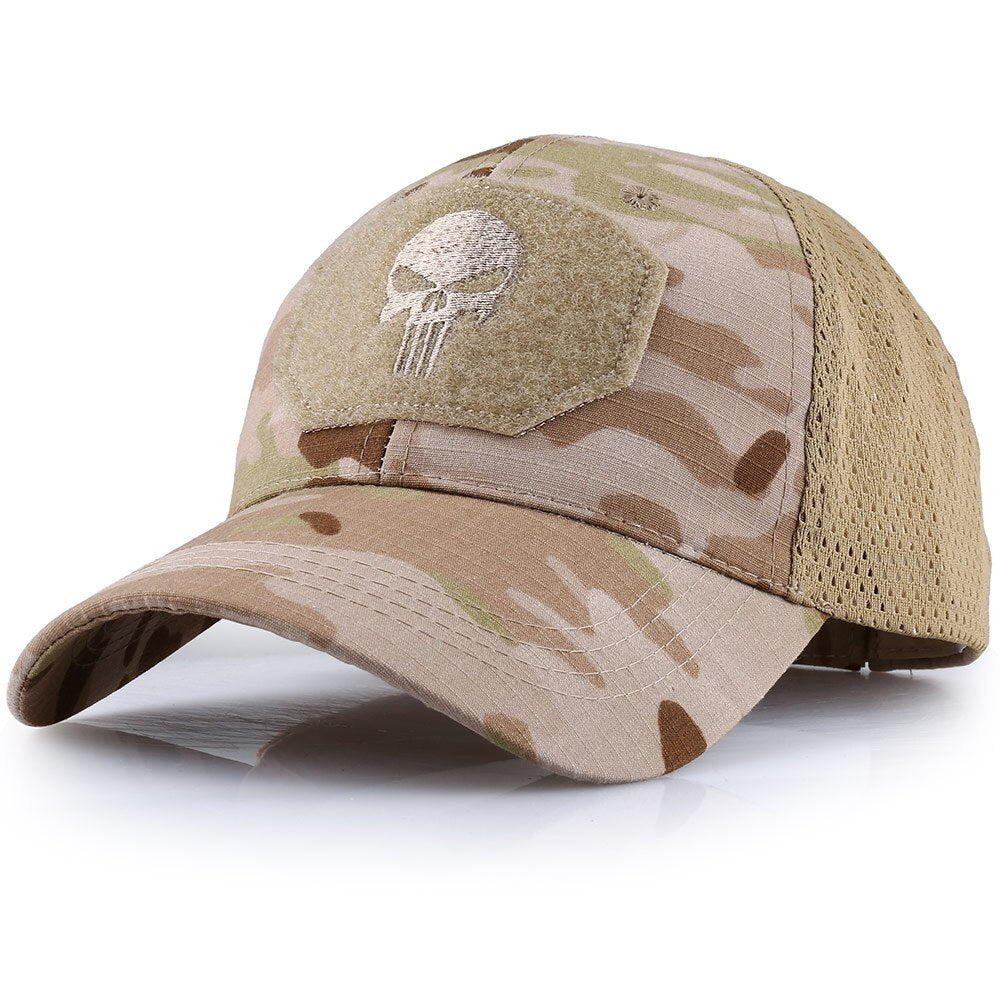 Skull Tactical Military Airsoft Cap Adjustable Breathable Sun Visor Trucker Hat Mesh Hunting Hiking Baseball Skeleton Snapback