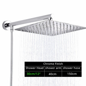 Rozin Black Ultrathin Rainfall Shower Head Wall Mounted Shower Arm Bracket Bar 150cm Shower Hose Bathroom Faucet Set