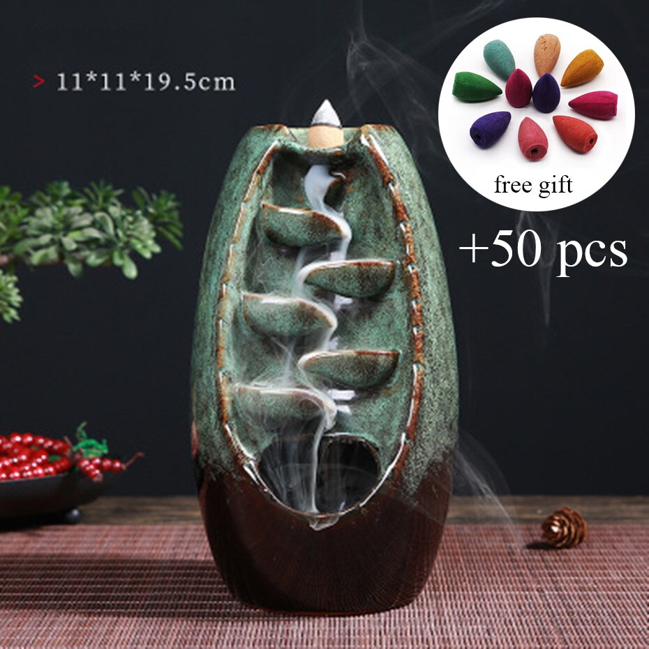 Incense Holder Ceramic Backflow Waterfall Smoke Incense Burner Censer Holder Mother's Gift Home Decor Retro Style Zen Decor
