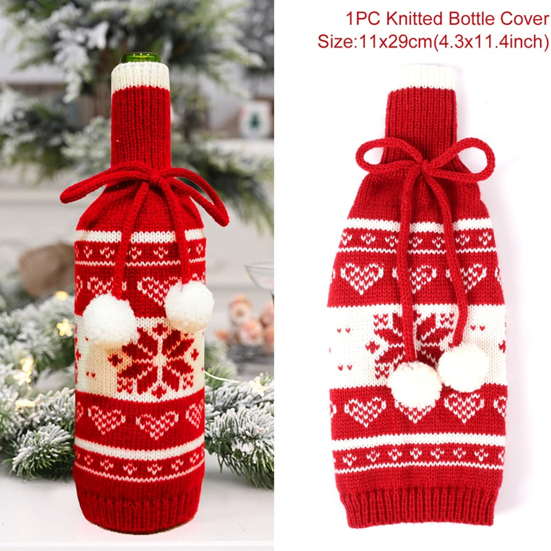 Christmas Wine Bottle Cover Merry Christmas Decor For Home 2020 Natal Noel Christmas Table Decor Xmas Gift Happy New Year 2021